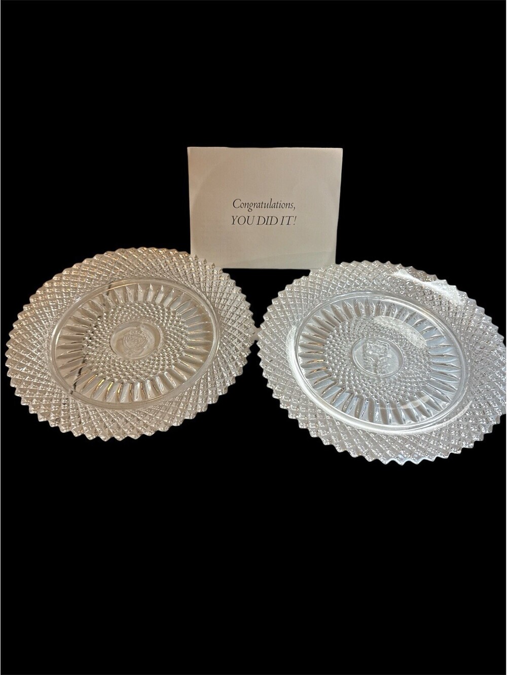 Avon Fostoria Stratton Door Knocker Rose 8" Crystal Plates Box Card 1978